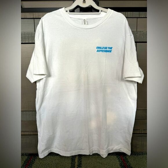 Gildan white short sleeve T-shirt with motivation text in blue NWOT L - Picture 1 of 7